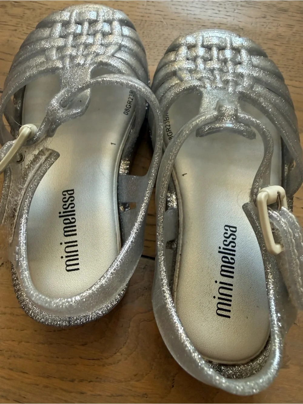 Mini Melissa Silver Glitter Fisherman Jelly Sandals Size 7